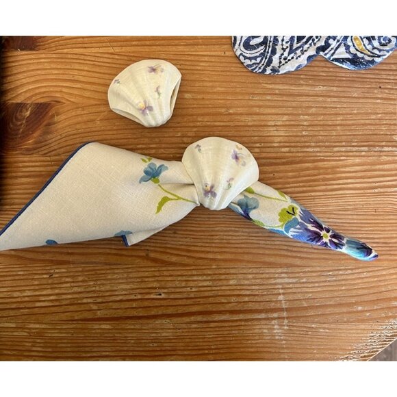 4 Mikasa Lila Bone China Scallop Seashell Napkin Holders Purple Floral Spring - Picture 2 of 4